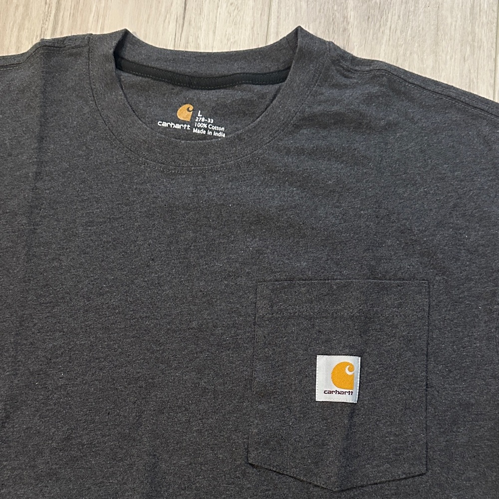 Men’s Carhartt Heathered Charcoal Cotton Pocketed Short Sleeve Tee - Picture 2 of 10